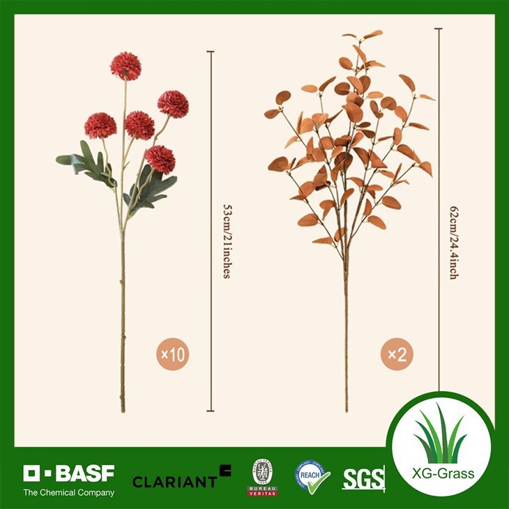 Artificial Crimson Chrysanthemum Ball Flower Stem Set factory